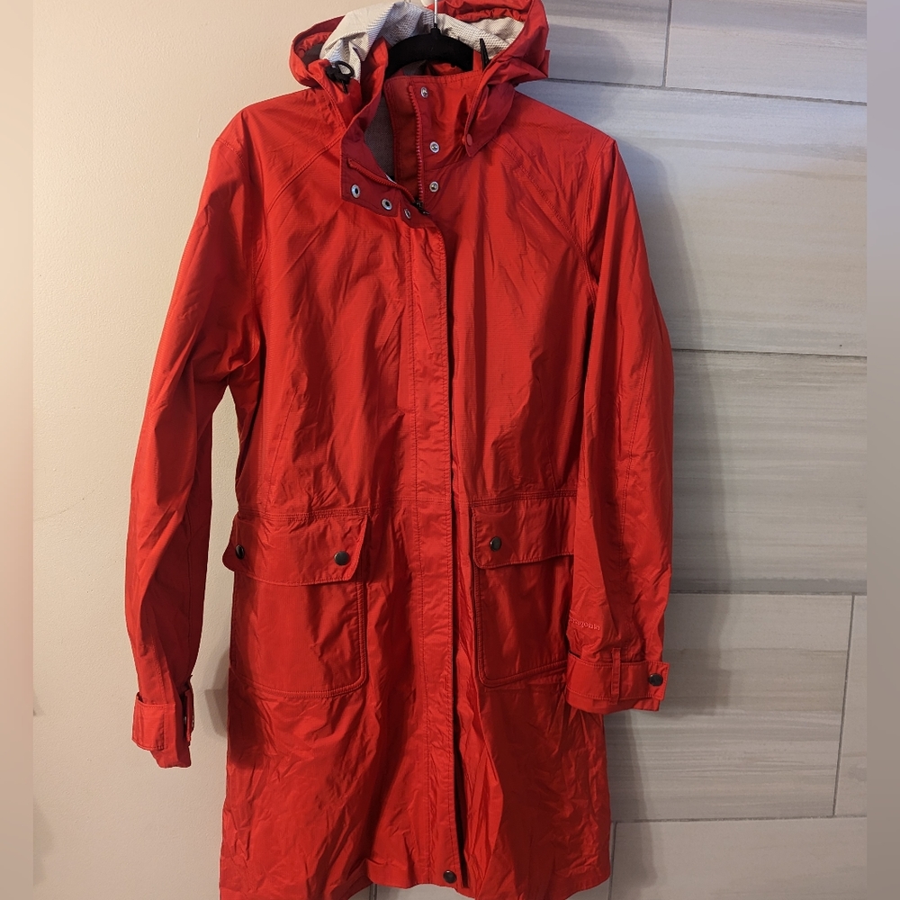 Patagonia French red Trench Coat - rain coat jacket long hooded womens large L